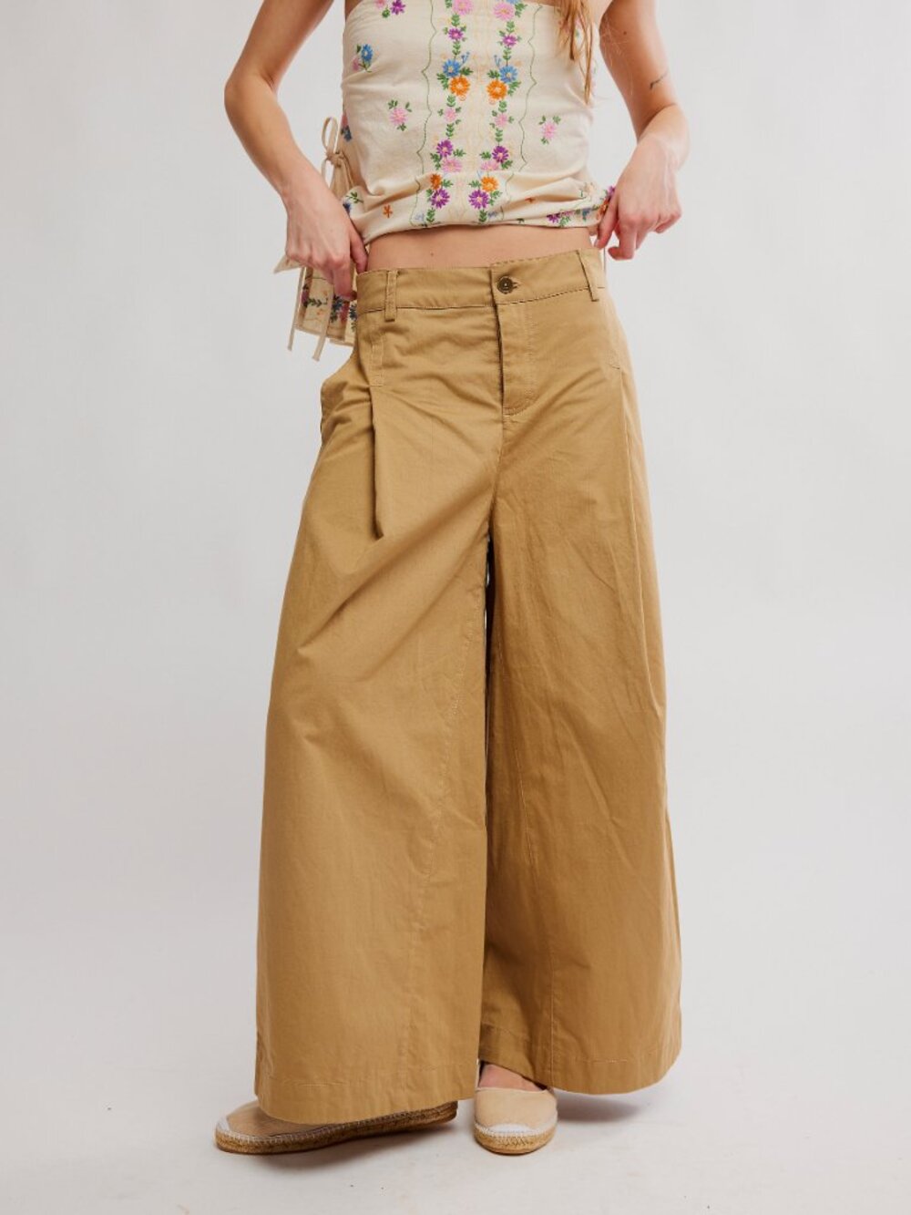 🆕 FREE PEOPLE Silverlake Wide Leg Chino Trousers / Dill Seed